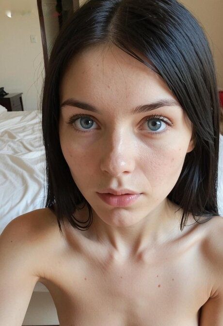 Brunette teen with striking eyes gets naked while taking selfies - #4