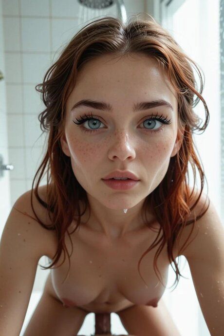 Young redhead with striking eyes has sex with a cock while taking a shower - #1
