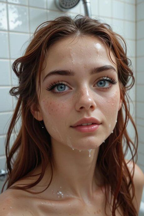 Young redhead with striking eyes has sex with a cock while taking a shower - #10