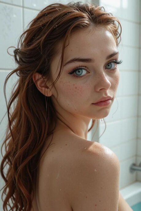 Young redhead with striking eyes has sex with a cock while taking a shower - #2
