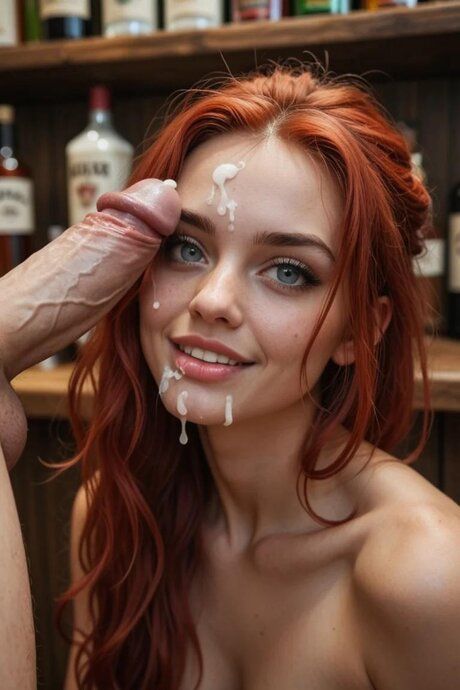 Redheaded AI babe in glasses sucks a dick and rides it in a bar - #10