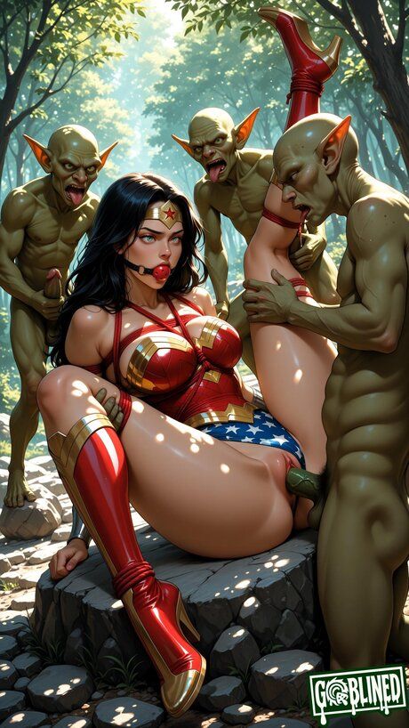 Wonder Woman finds herself ball gagged during triple anal with aliens - #15