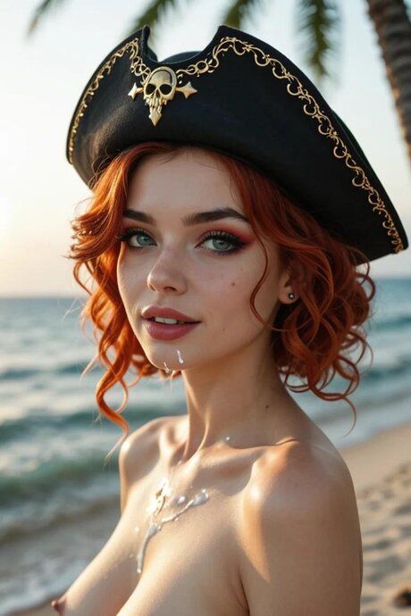 AI generated pirate with red hair has POV sex at a tropical beach - #9