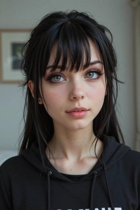 AI generated brunette with striking eyes and big tits has POV sex upon a bed - #9