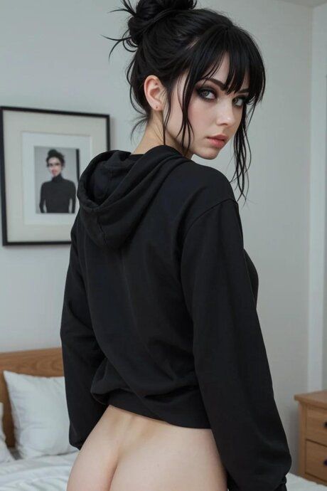 AI generated brunette with striking eyes and big tits has POV sex upon a bed - #1