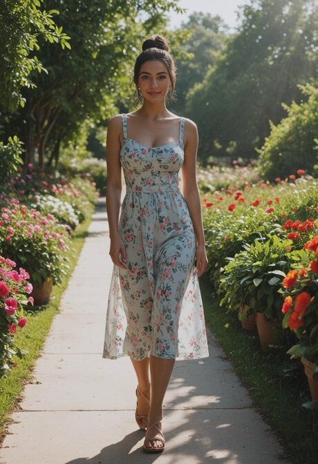 AI generated brunette beauty has sexual relations in a flower garden - #2