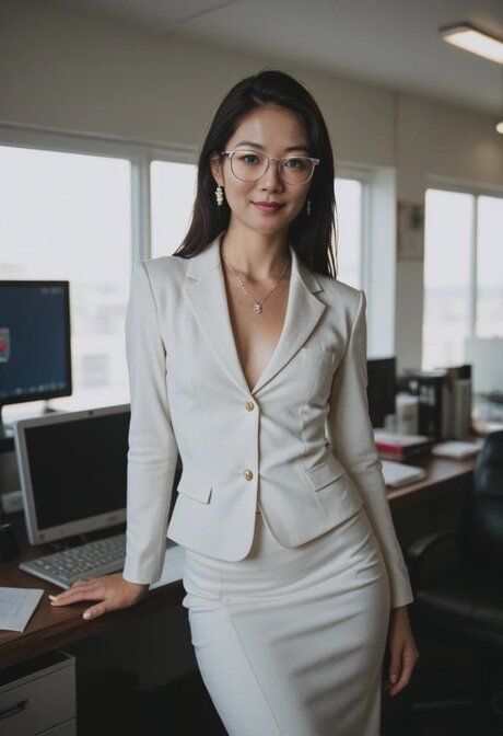 AI generated Asian with glasses Mika Zhao poses & has sex at the office - #4