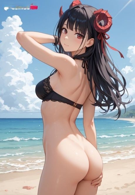 Devilish Hentai babe Theresa shows her big ass & fucks on the beach - #1
