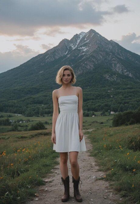 Adorable blonde AI babe Agatha Brown poses naked and rides a dick in mountains - #4