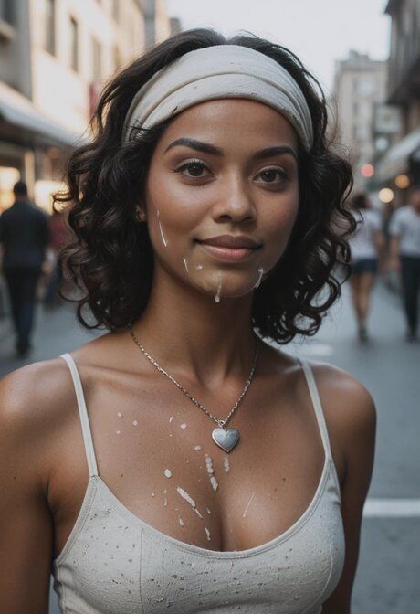 Brunette chick takes a facial while showing off her petite body outdoors - #9
