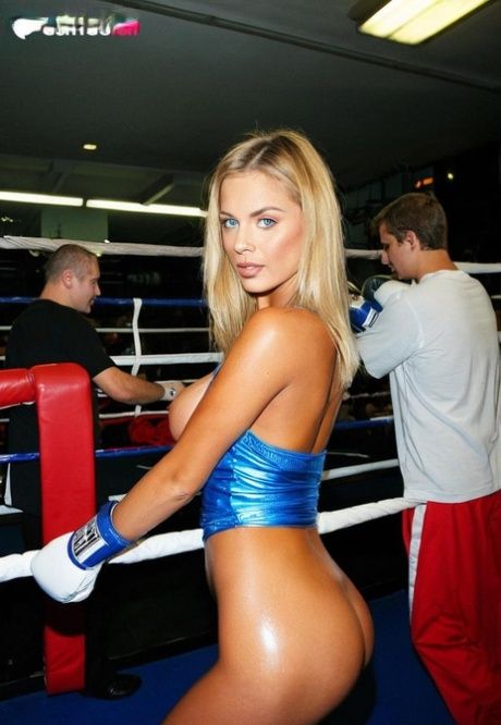 Gorgeous AI generated blonde with blue eyes gets naked while in a boxing ring - #3