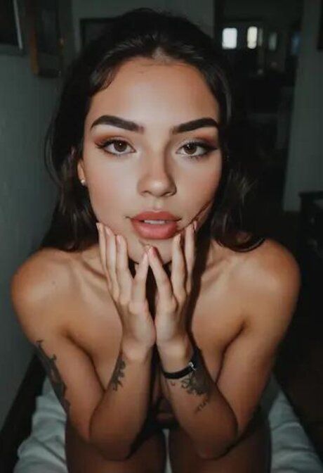 Tattooed brunette chick shows off her big boobs in an AI generated compilation - #9