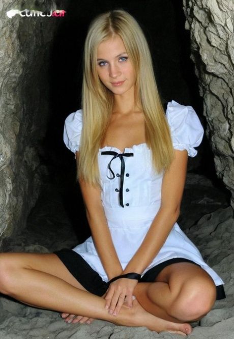 AI generated blonde with blue eyes gets mostly naked while in a cave - #12