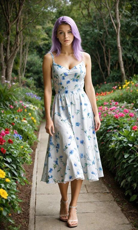 Purple-haired AI generated babe Lyra Fallon gives a titjob & fucks outside - #3