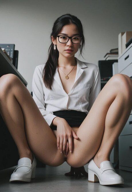 AI generated Asian office worker has sex at work with men and women in glasses - #3