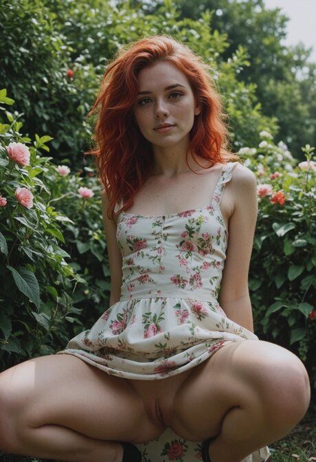 Gorgeous AI hottie Lenore Red Vane gives a nice cock ride in the garden - #9