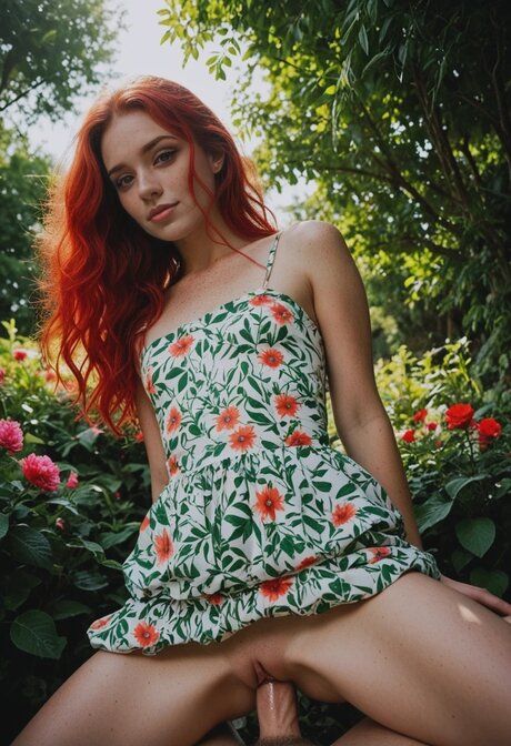 Gorgeous AI hottie Lenore Red Vane gives a nice cock ride in the garden - #6