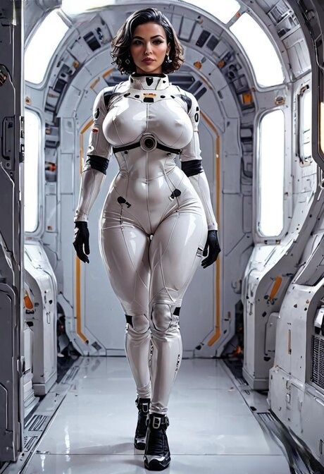 Sexy brunette shows her big tits and huge ass inside a spaceship - #10