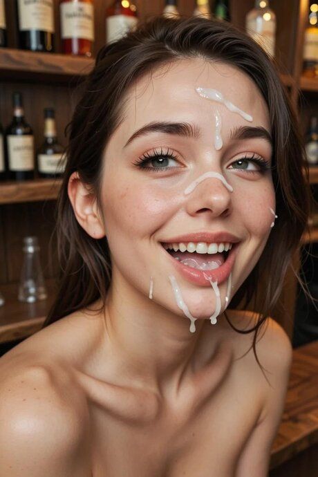Slim AI generated girl gets cum on her face during POV sex at a bar - #9