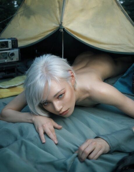 Slender blonde Asian AI hottie Jocelynn rides a fat boner in a tent - #8