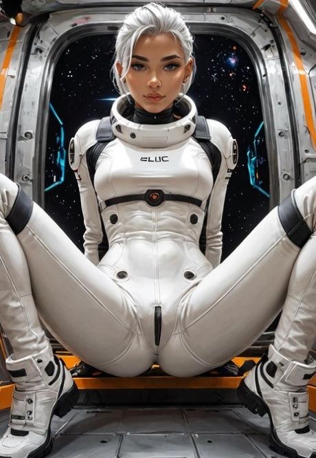 AI generated blonde astronaut Isabelle exposes her curvy body in the space - #2