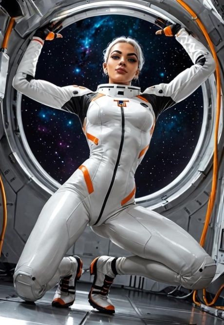 AI generated blonde astronaut Isabelle exposes her curvy body in the space - #9