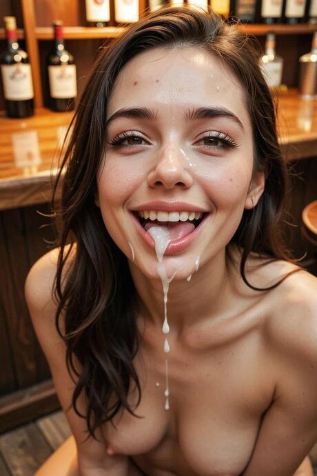 Beautiful young girl drips cum from her chin after fucking at the bar - #9