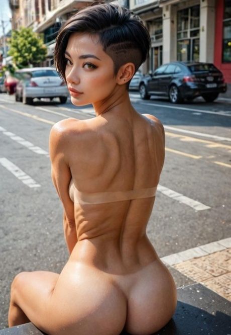 Brunette chick shows off her sexy ass in an AI generated outdoor compilation - #3