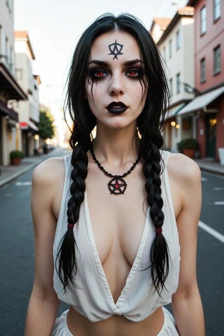 Dark haired goth female sucks a cock before riding it down a street - #2
