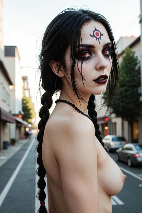 Dark haired goth female sucks a cock before riding it down a street - #9