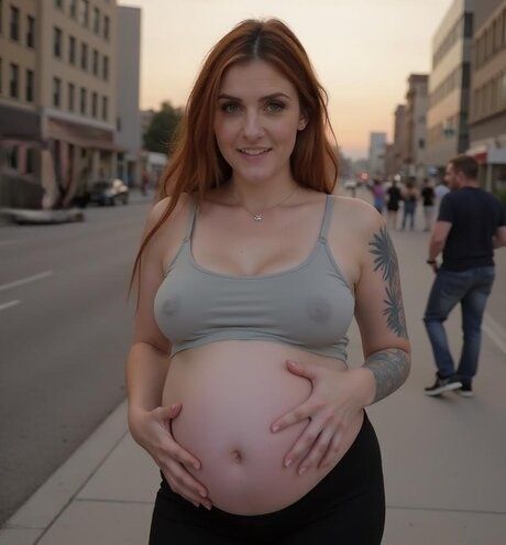 Pregnant inked AI babe teases with her big juggs and body outdoors - #3