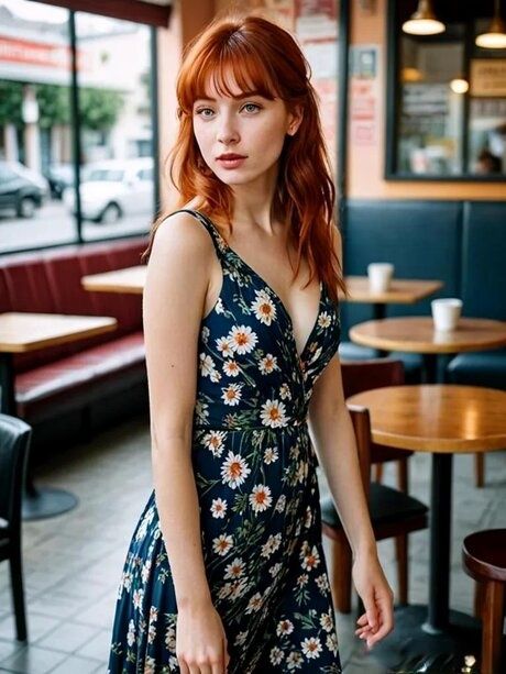 Petite AI generated ginger Emma Blind posing in her sexy outfits in public - #8