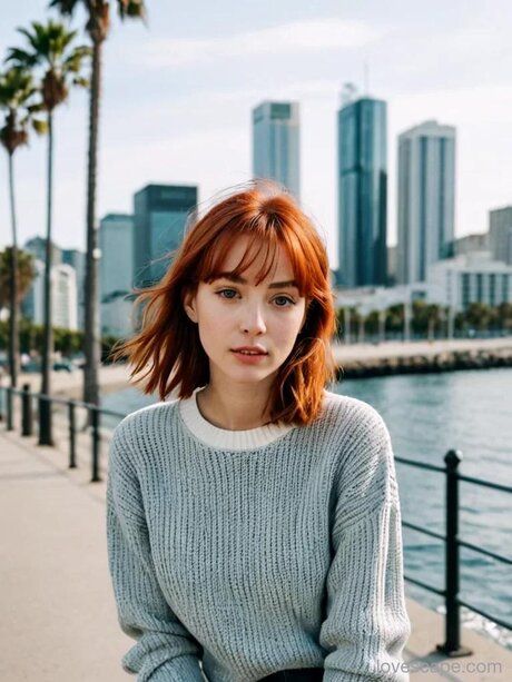 Petite AI generated ginger Emma Blind posing in her sexy outfits in public - #6