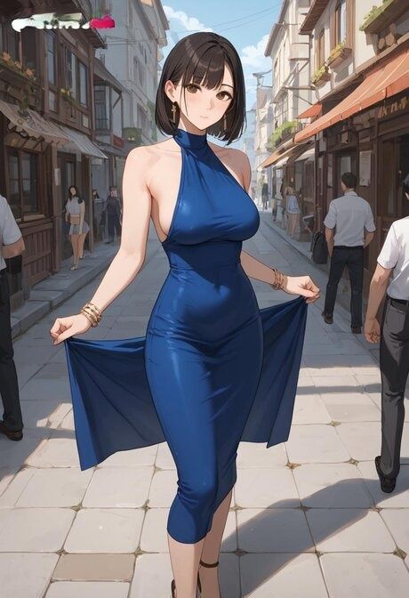 Dark-haired girl displays her enhanced tits and ass on a street during the day - #4