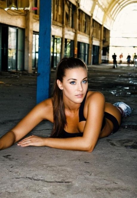 AI generated beauty gets naked in running shoes at an abandoned site - #3