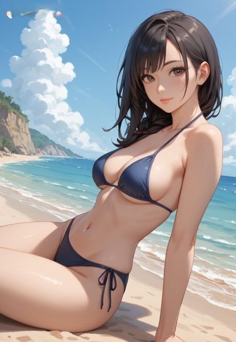 AI generated Hentai babe Felicity flaunts her curves on the sandy beach - #4