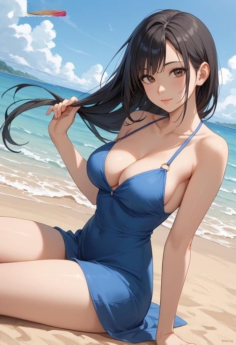 AI generated Hentai babe Felicity flaunts her curves on the sandy beach - #9