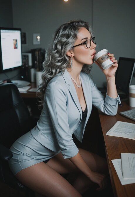 AI generated platinum blonde gets naked in heels while in her office - #4