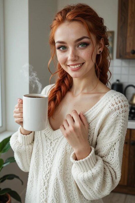 Ginger AI neighbour shows her tits and sits on a rock hard boner in POV - #5