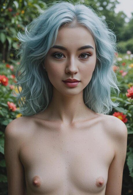 Skinny AI generated girl with platinum blonde hair has POV sex in a garden - #9