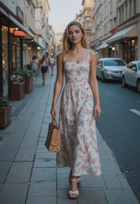 AI generated blonde beauty with a tight ass goes nude on a city street - #5