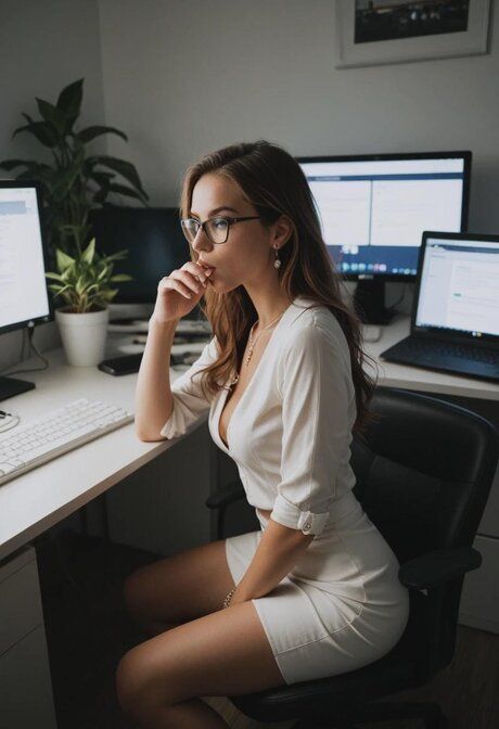 AI generated office worker wears her glasses while getting fucked at work - #3