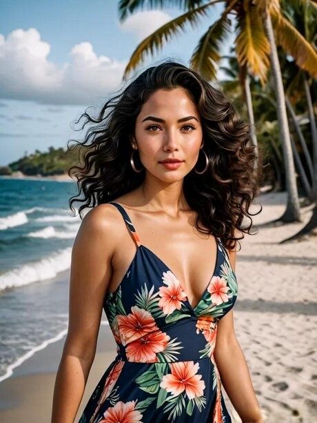 AI generated brunette businesswoman heads to a tropical beach for a vacation - #4