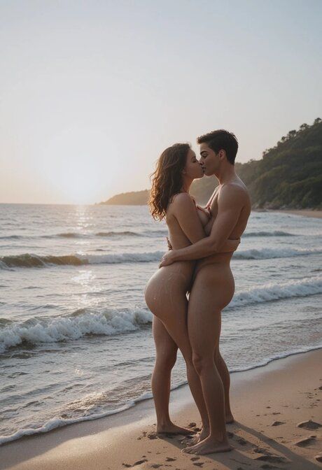 Curvy goddess Selene Varga fucking her boyfriend in AI generated beach action - #1