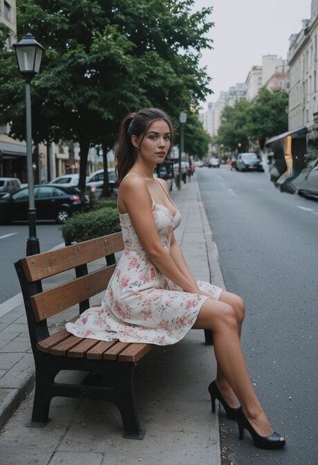AI generated brunette sports a ponytail while having sex on a public road - #7