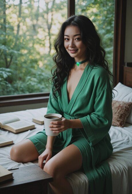 AI generated Asian girl poses solo and has POV sex in a bedroom as well - #7
