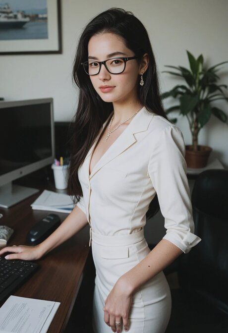 AI generated Asian secretary gets on top of a cock during office sex - #10