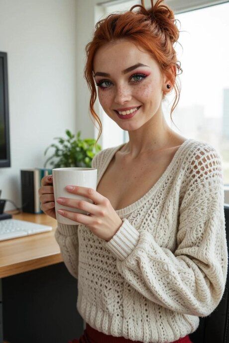 Redheaded AI generated teen poses & fucks in her hot office compilation - #10