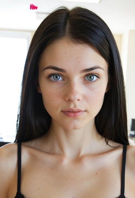 Pretty brunette with long hair and striking eyes uncovers her small tits - #4