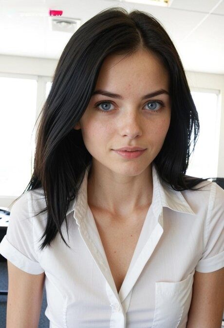 Pretty brunette with long hair and striking eyes uncovers her small tits - #2